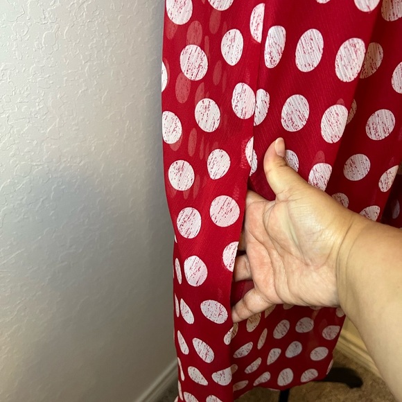Red Polka Dot Button-Up Dress w Pockets - Picture 4 of 14